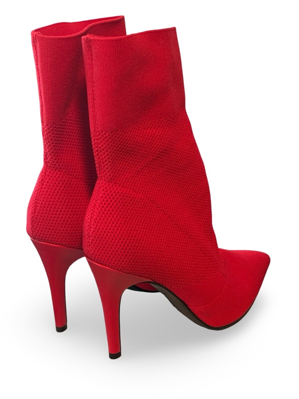 Brash Red Pointed-Toe Stretch Knit Stiletto Booties